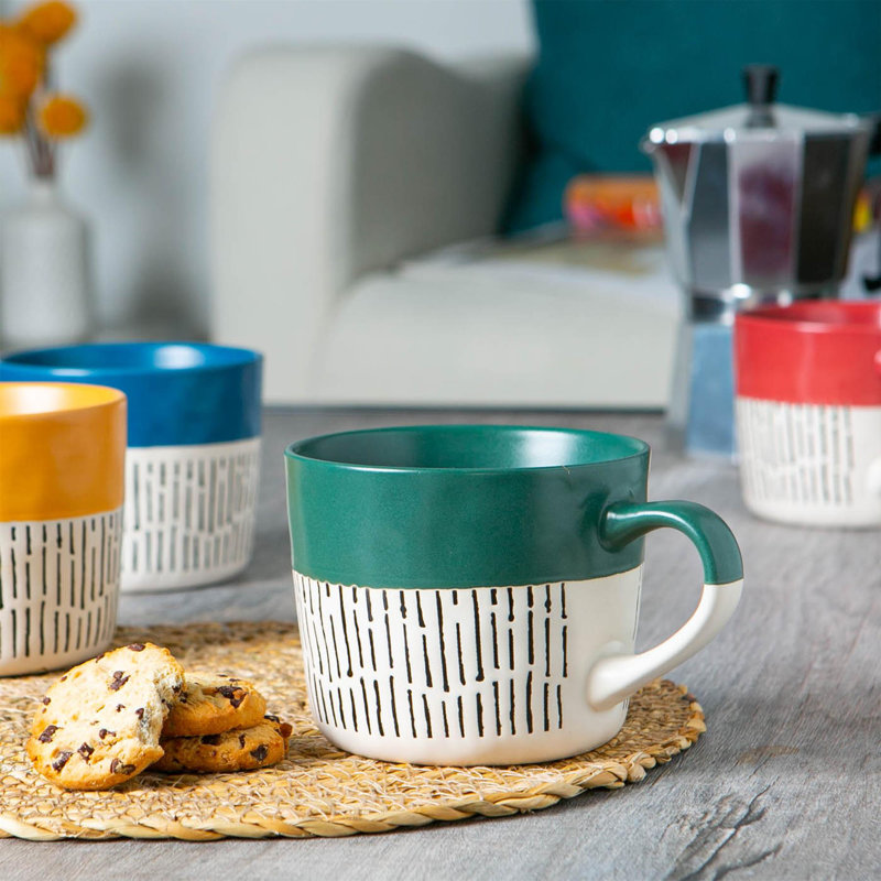 Nicola Spring - Dipped Dash Stoneware Coffee Mugs, Sage