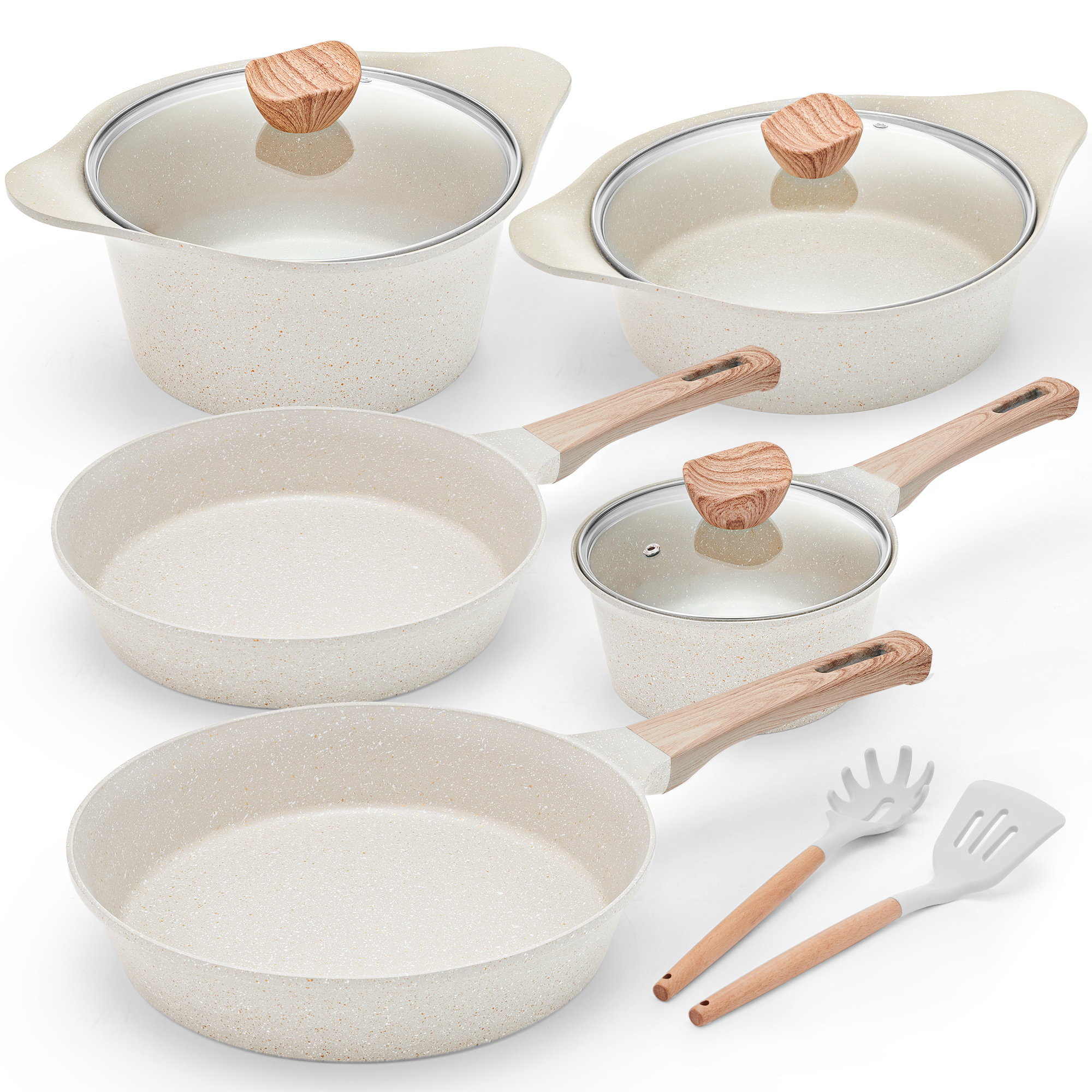 Caannasweis 10 PCS Nonstick Cookware Sets Granite Induction Kitchen