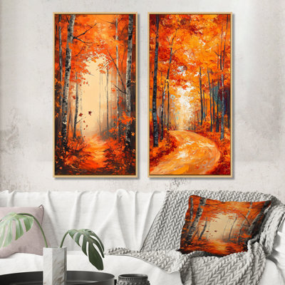 Forêt d'automne aux broussailles sauvages - Tableau encadré en deux parties représentant un érable