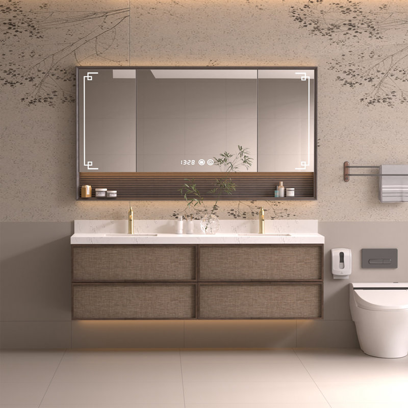 84" Extra Large Floating Double Bathroom Vanity with White Engineered Marble Top and Dual Undermount Sinks