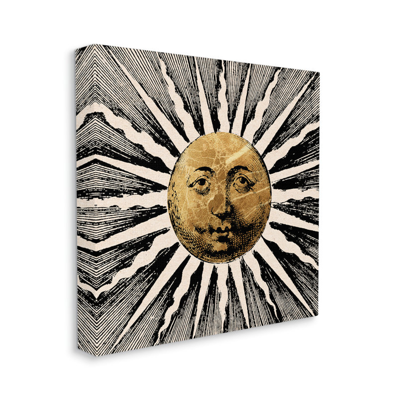 Bohemian Sun Rays Black and Gold Canvas Wall Art, 24 x 24
