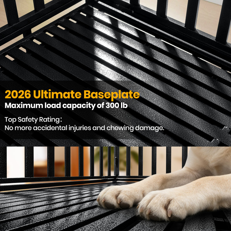 48 Inch Heavy Duty Dog Crate for High Anxiety Large Dogs,2026 Ultimate Escape Proof Base Plate,Steel Dog Kennel/Max Load Capacity 300lbs/Double Door with Wheels