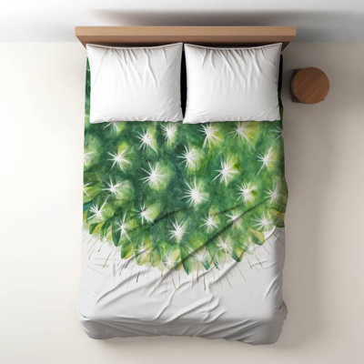Green Exotic Botanical Duvet Cover - Watercolor Mini Cactus