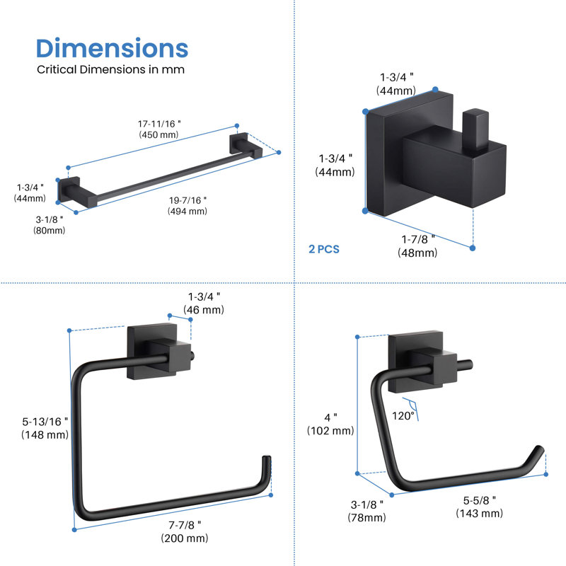 Cube 5 - Piece Bathroom Hardware Set, Matte Black