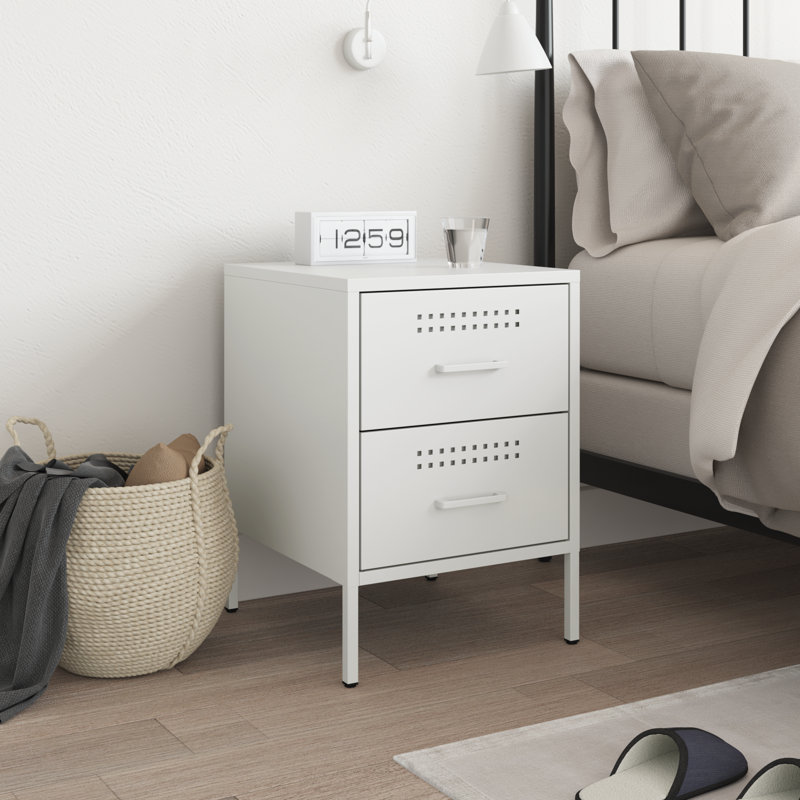 Loredana Bedside Cabinet 36 x 39 x 50.5 cm Steel, White, Individual