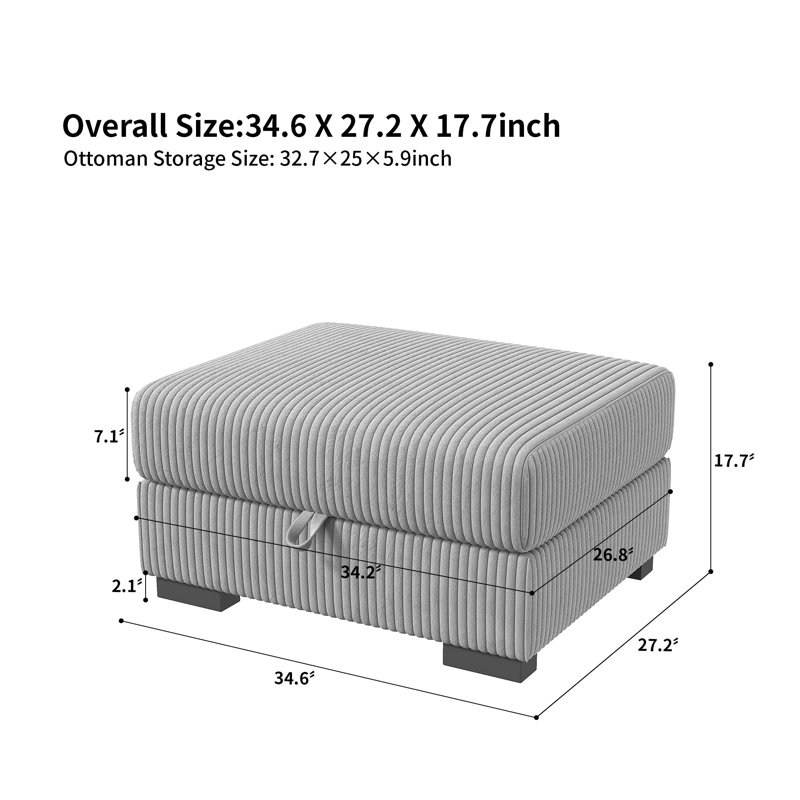 88cm Wide Rectangle Solid Colour Standard Ottoman with Storage, Grey