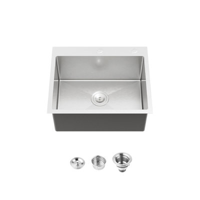 Évier de cuisine en acier inoxydable 23 x 19 à cuve simple gris foncé fait à la main avec drain standard et crochet 304, pour plus de durabilité, finition noire aux traces de doigts, petites cuisines de taille compacte, facile