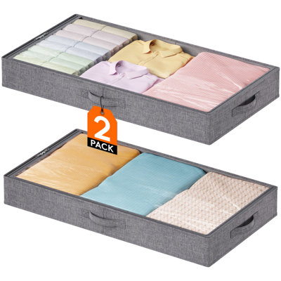 Under Bed Storage Containers, Low Profile Underbed Storage, Foldable Clothes Storage Bags Organizer Bin With Lids, Ultra Thick Fabric For Blankets Pillows Shoes, Large, 2 Pack