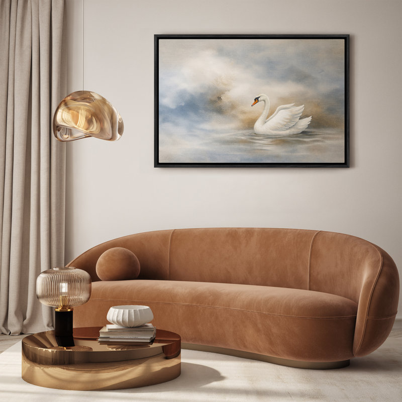 Impression sur toile élégante, cygne blanc, eau calme, rêve de ciel, H 16 po x l 24 po, Noir