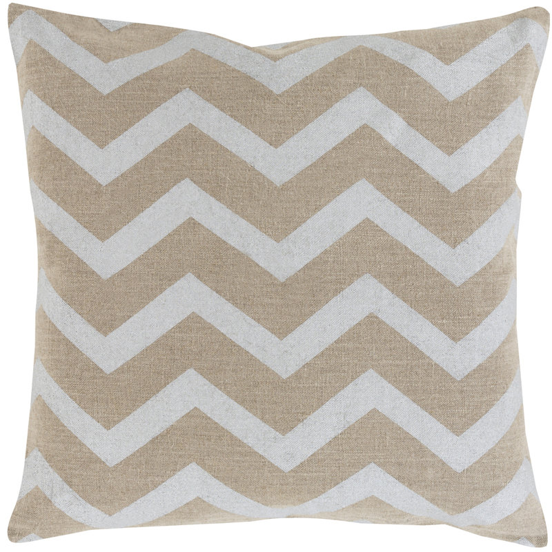 Stamped Linen Throw Pillow, 18" H x 18" W x 4" D, Light Gray/Beige, Down