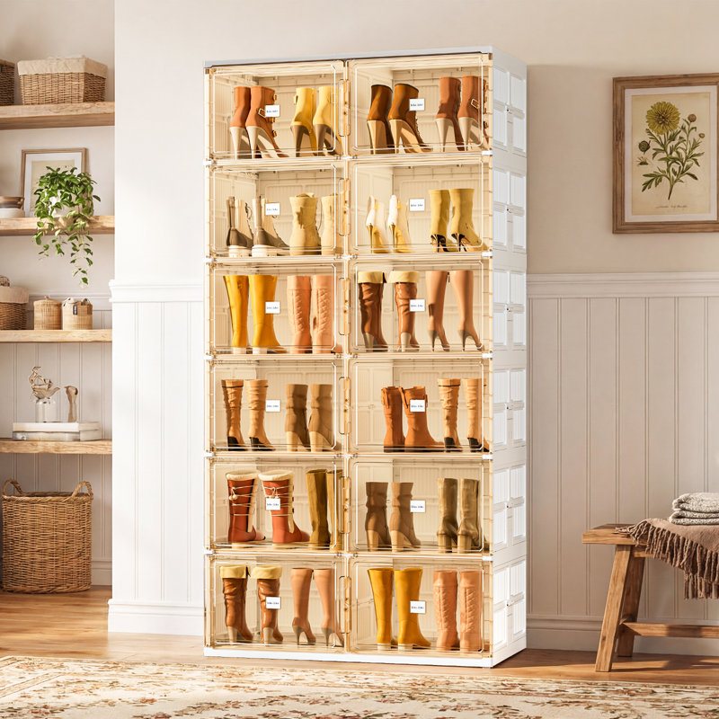 Armoire de rangement pliable à 4 niveaux avec portes magnétiques, porte-chaussures à double colonne Jeko & Jeko, blanc