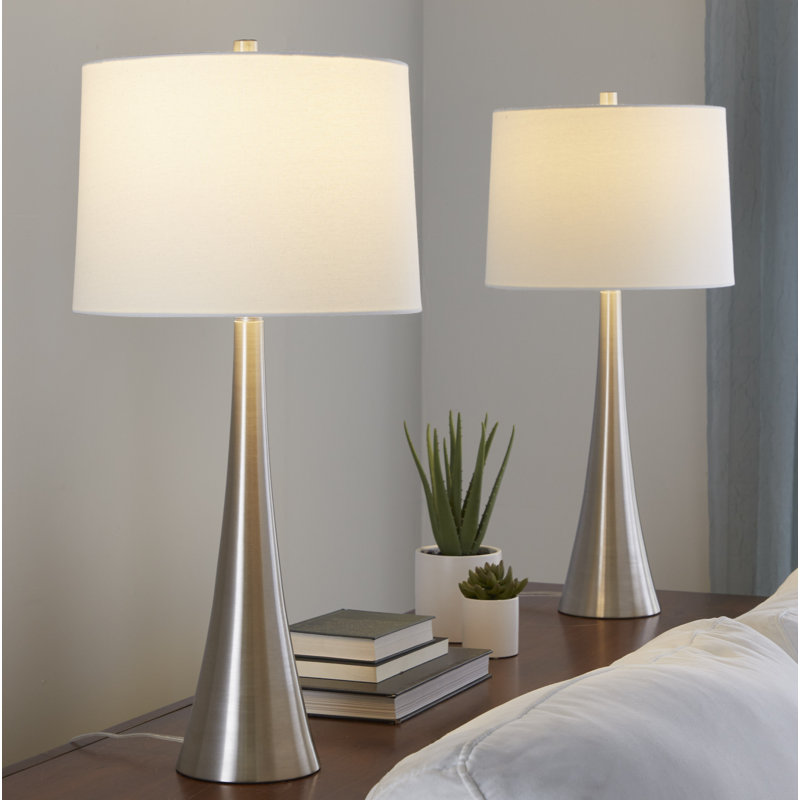 Ensemble de lampes de table standard 29,5 po Calesha, Lin blanc cassé, Nickel brossé