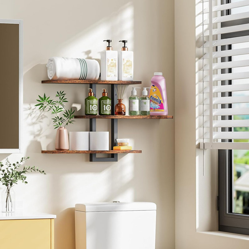 Tablettes flottantes pour le mur, tablettes murales en bois pour la salle de bain, tablettes à 3 niveaux pour la décoration murale,