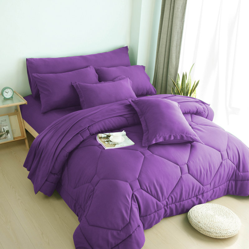  Ensemble d'édredon 8 pièces avec draps toutes saisons dans un sac, Édredon très grand + 7 pièces supplémentaires, Mauve