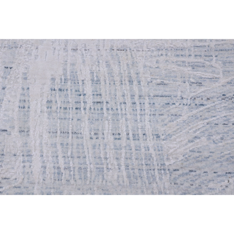 Tapis abstrait noué à la main ivoire / bleu sarcelle / bleu, Rectangle 9 pi x 12 pi
