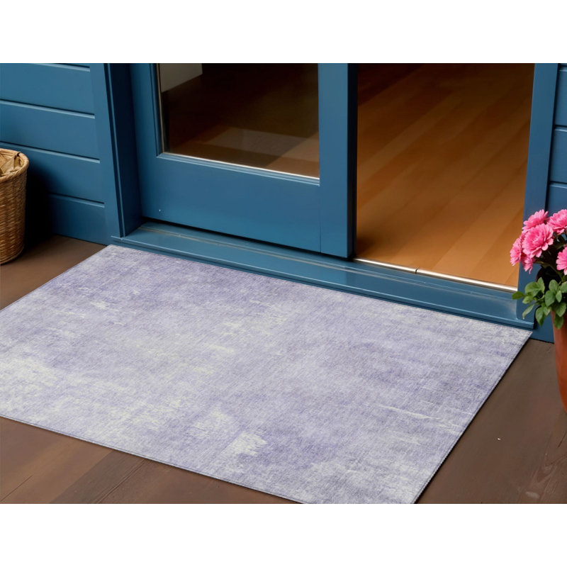 3' X 5' Lavender And Ivory Abstract Washable Indoor Outdoor Area Rug