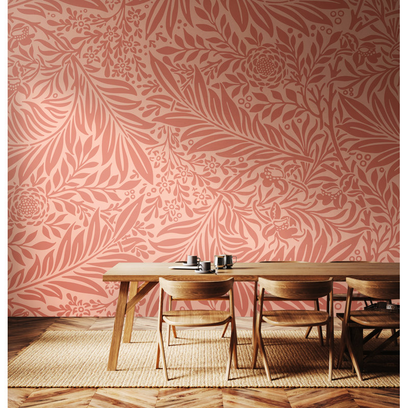ClassicLiving Trailing Ferns Matte Roll, 350cm L x 280cm W, Warm Coral Matt