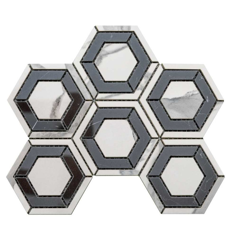 Stately Geo Hex 9" x 11" Porcelain Marble Look Mosaic