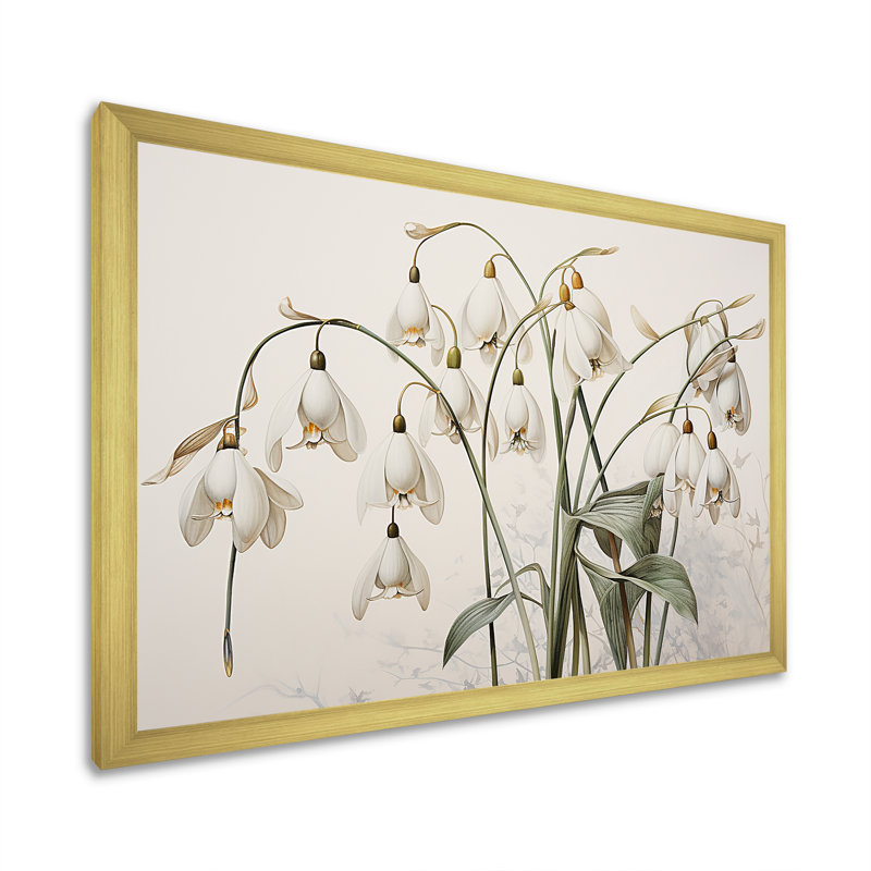 «Snowdrops Moonlit Galanthus Nivalis I», reproduction sur toile, H 16 po x l 32 po x P 1 po, Cadre doré simple