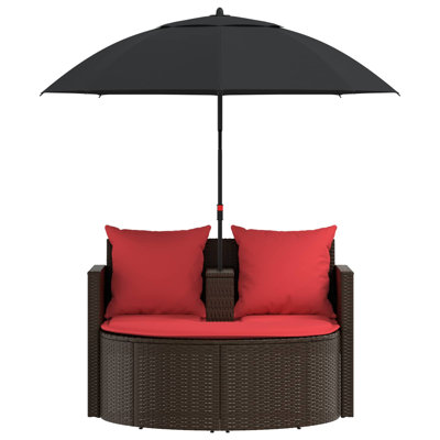 vidaXL Garden Sofa Brown and Red 66.14 x 66.14 x 70.87 in Poly Rattan