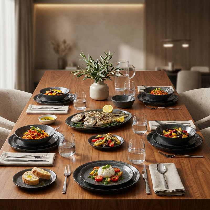 Service de table en porcelaine noire Artisan Stardust (service de 24 pièces pour 6 personnes)