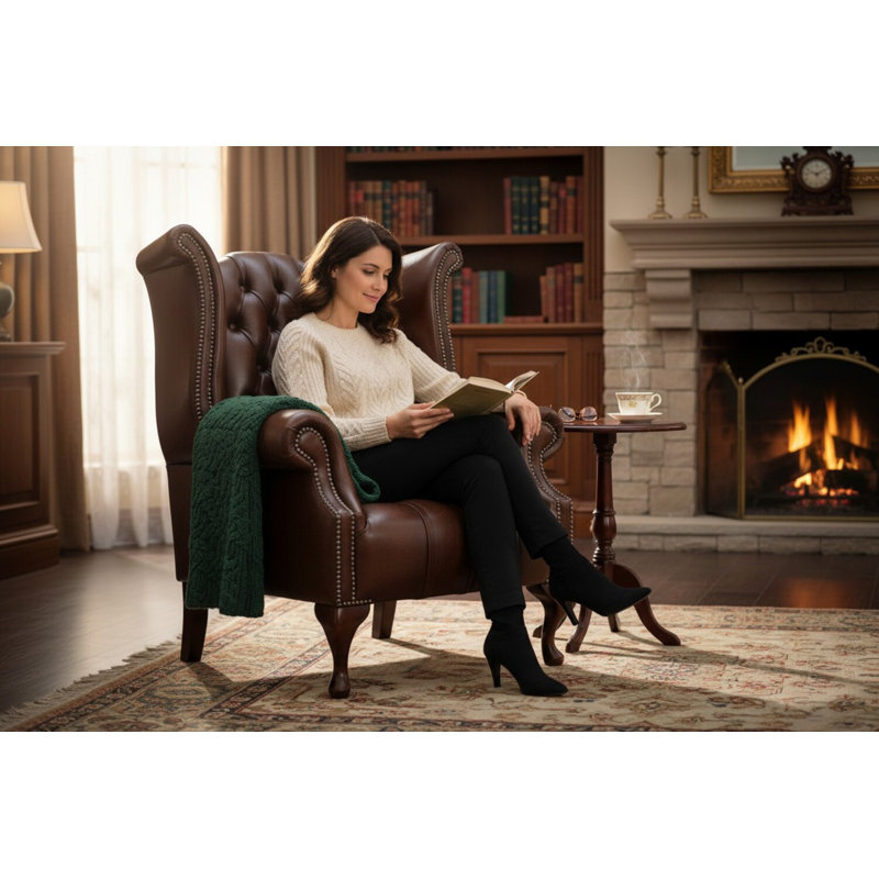 Upholstered Wingback Chair, Antique Brown