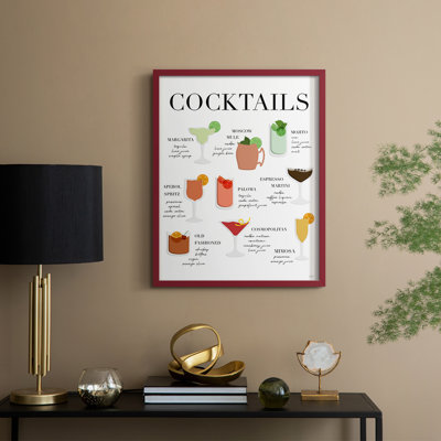 Cocktail Chart Framed Print - Solid Wood