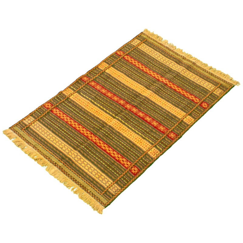 Tapis vert olive / beige en laine fait à la main
