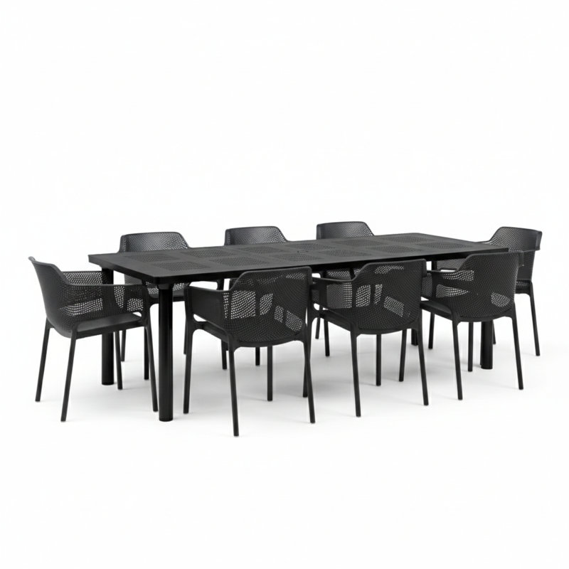 Lemeiux 8 - Person Patio Dining Set with Extendable Rectangular Table, Black