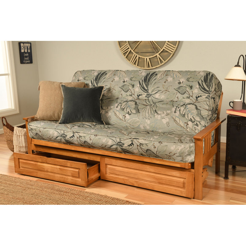 Le cadre de futon double Stratford comprend des tiroirs de rangement et un matelas, Noyer cendré, Pluie Takara, Innerspring