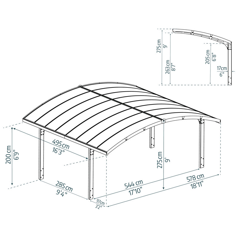 Palram - Canopia Arizona 19 Ft. x 16 Ft. x 9 Ft. Arch Double Carport Aluminum Metal Frame and Polycarbonate Panels for Outdoor Car, Truck, RV, Trailer, Boat Storage (Wave Gray)