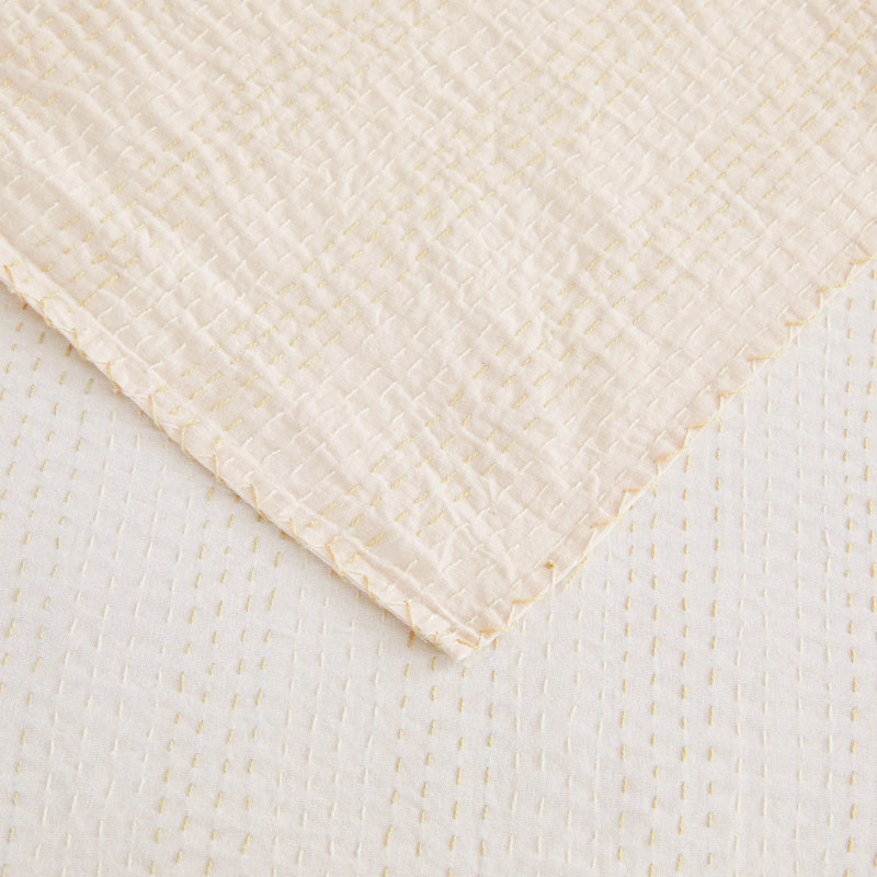 Taies décoratives réversibles Kantha, H 26 po x l 26 po, Kaki / beige