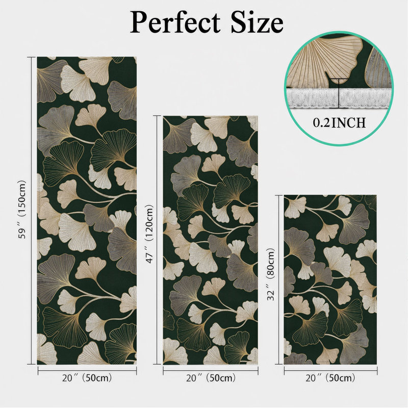 Ginkgo Leaf Non-Slip Washable Kitchen Mats