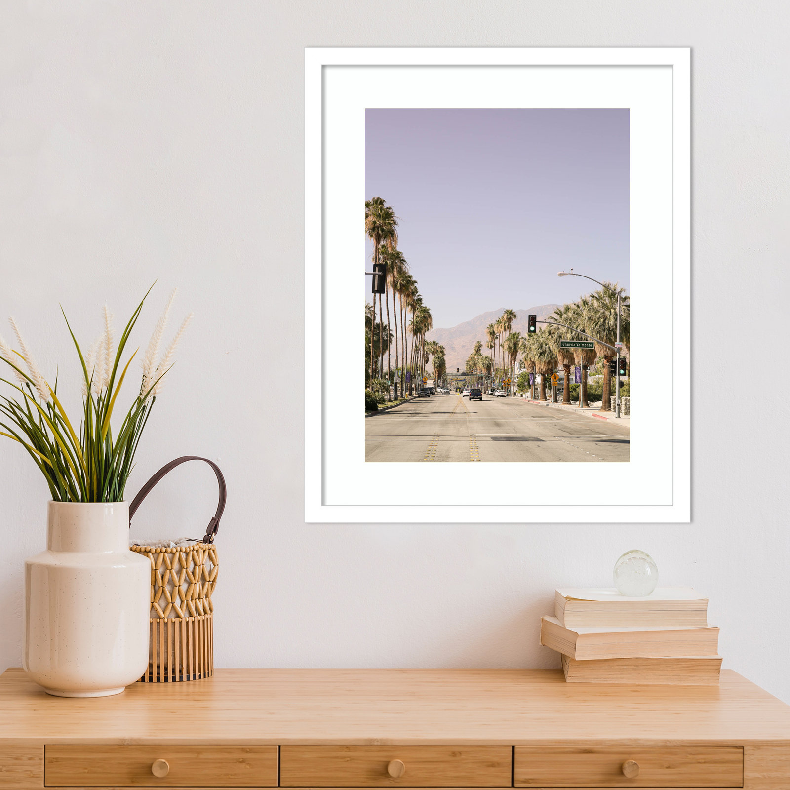 Daisey "Palm Spring Street" Print, White, 21" H x 17" W