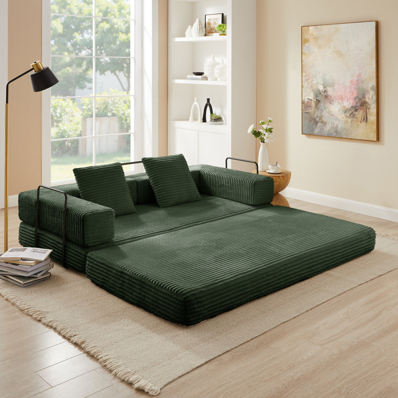 Canapé-lit pliant convertible 4-en-1, canapé de compression surdimensionné en velours côtelé de 80,7 pouces, causeuse avec lit escamotable, canapé de plancher, canapé-lit modulaire pour salon, salon, chambre à coucher