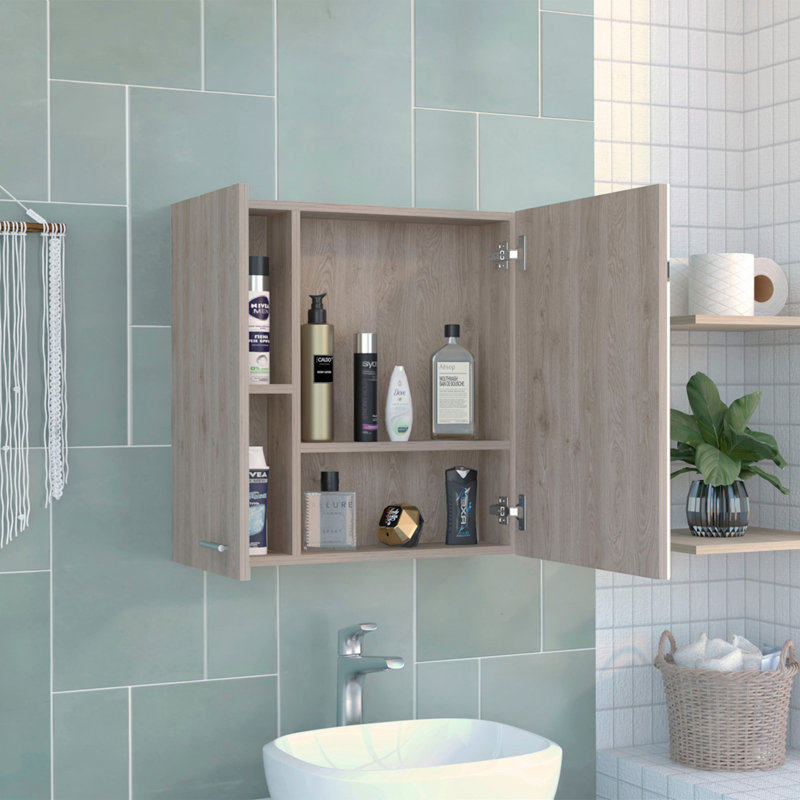 Pharmacie, quatre tablettes internes, porte double, Gris