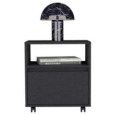 Nightstand 20"H, With One Open Shelf, 1 Drawer And Casters, Black