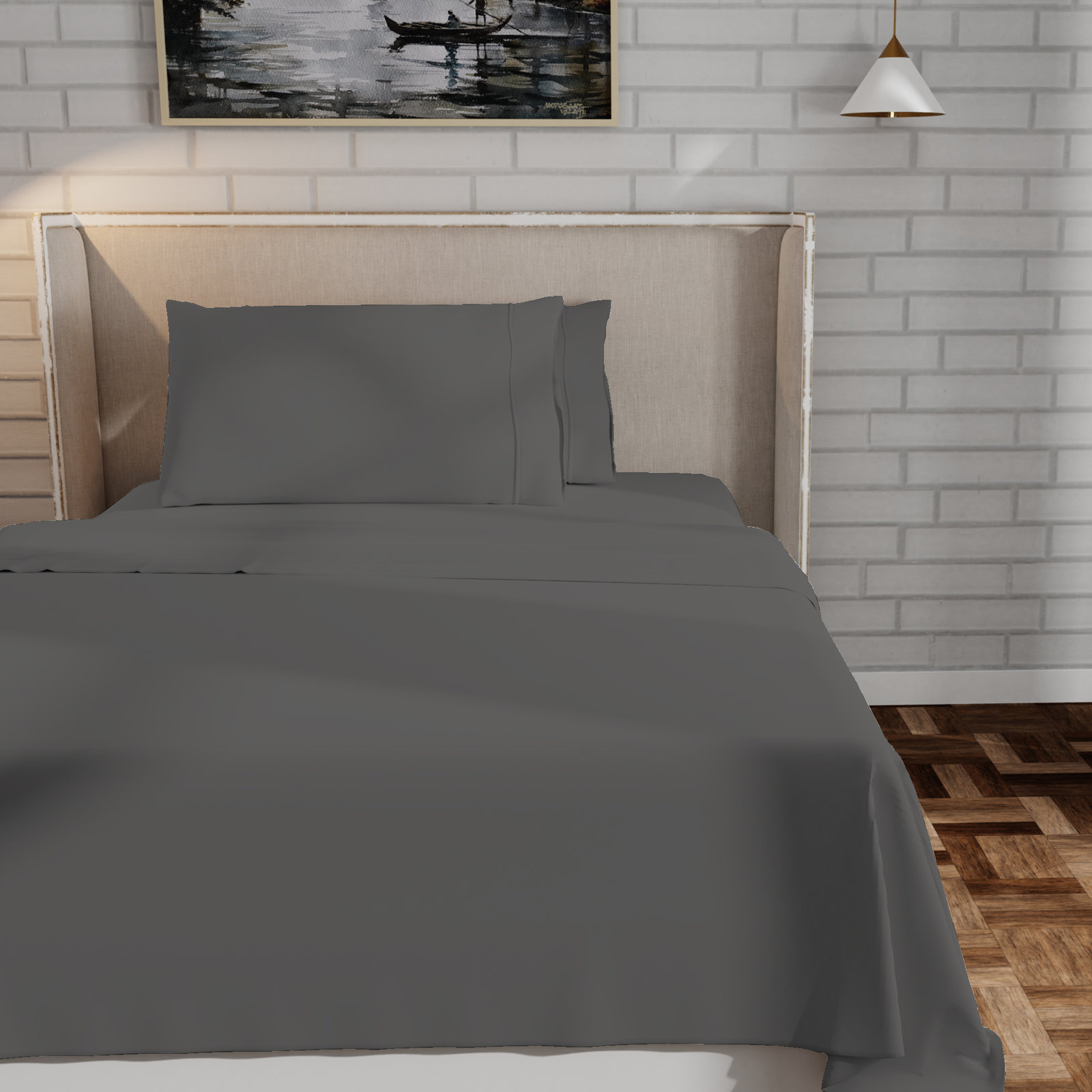Kal 100% Cotton Sheet Set, Twin, Charcoal Gray