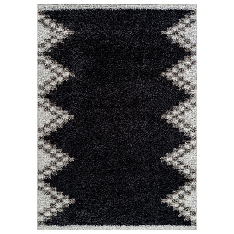 Geometric Pattern Shag Rug – Anthracite Dark Gray – Medium Pile, Stylish & Soft, Rectangle 4' x 6'