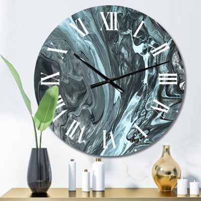 Gris et turquoise liquide Art - horloge murale moderne
