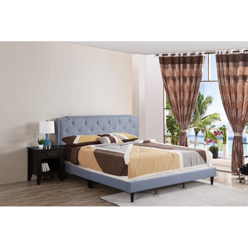 Upholstered Panel Bed, King, Blue