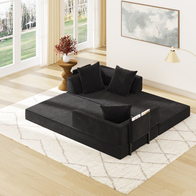 79" Corduroy Convertible Loveseat Sleeper With Pillows & Armrest Storage Pockets by Latitude Run