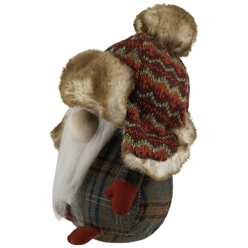 Gnome With Knitted Trapper Hat Christmas Figure - 7.75"
