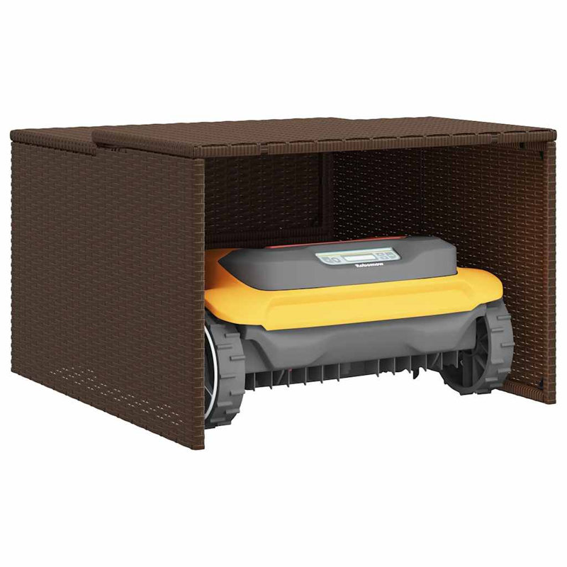 Robot Mower Garage Brown 33.9 x 35.4 x 20.5 x 22.4 in Poly Rattan Outdoor Automatic Lawn Mower House Weather Protection
