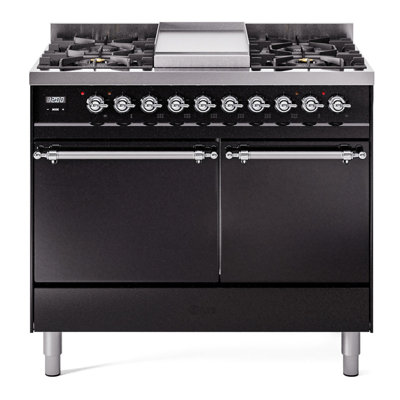 Cuisinière à double combustible de 40 po avec 6 brûleurs scellés et plaque chauffante ILVE Nostalgie II Series (porte pleine)