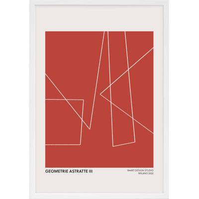Geometric Abstraction in Red Framed Graphic Art