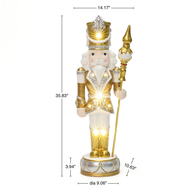 Soldat casse-noisette argenté et doré 4 pi avec sceptre, décoration de Noël, H 50 po x l 16,54 po x P 16,14 po