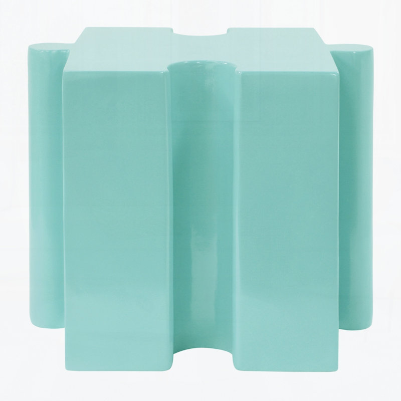 Puzzle Art Side Table, Modular Concave Edge MGO Table, 17.75" H x 15.5" W x 15.5" D, Light Green