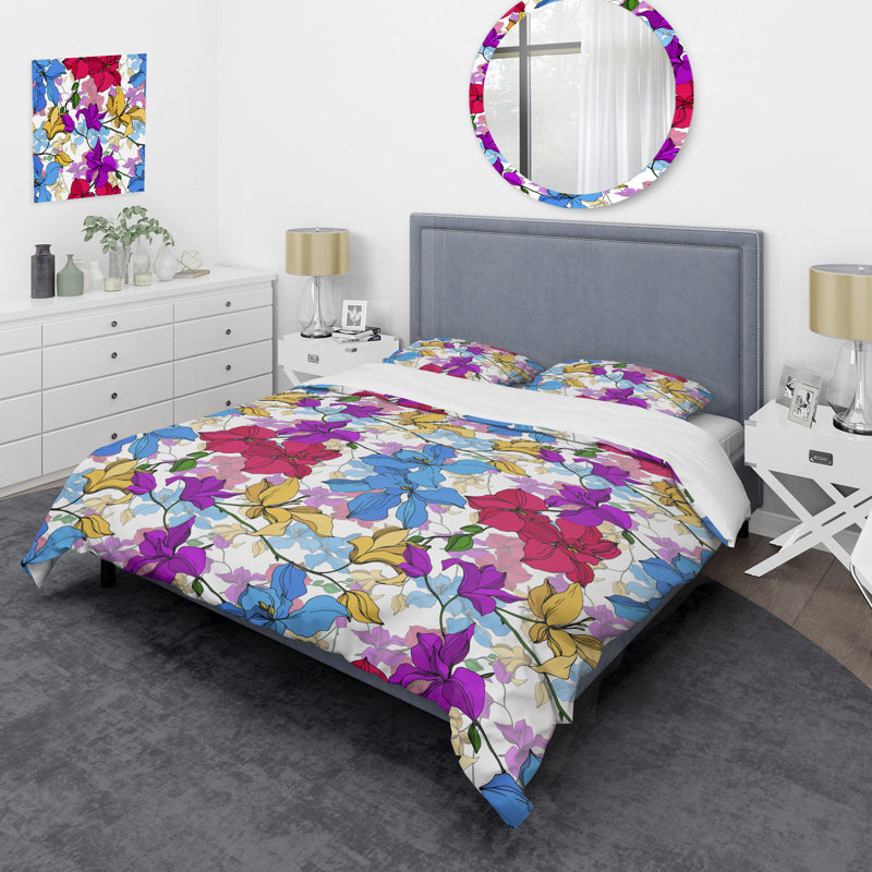 Multicolor Botanical Flowers - Ensemble de housse de couette floral - Polyester microfibre