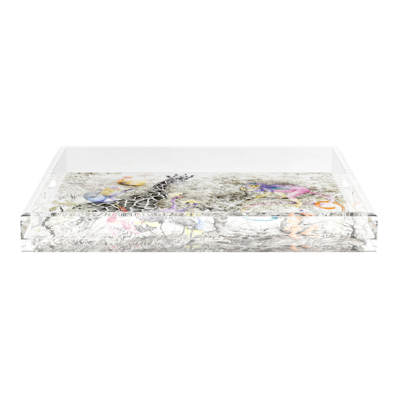 Arcadia Giraffe Scenic Acrylic Square Decorative Tray, 18"W x 18"D x 2"H